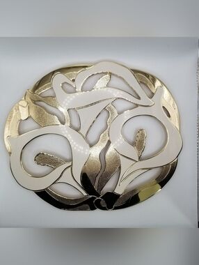 Vintage Art Deco Cally Lilly Gold&White Trivet/Wall Art